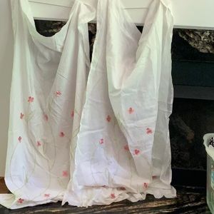 Land of Nod Sheer Embroidered Curtains 2 Panels White w/Bow Flowers Soft Filter